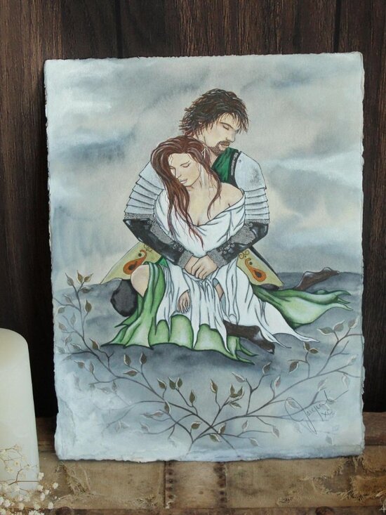 Handmade Other - Original Artwork, 15"x12" Acrylic Painting, "Unexpected", Fairy and Knight Roman